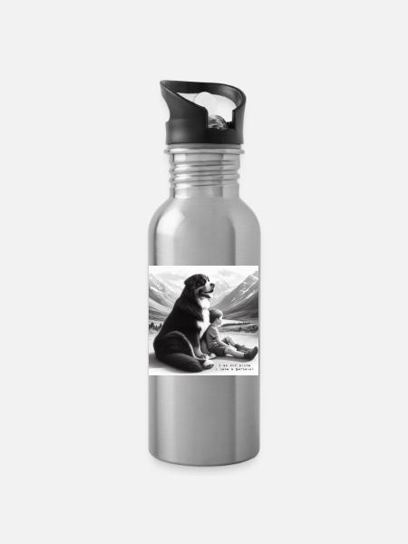 Berner Sennenhund - Trinkflasche mit integriertem Trinkhalm - Lightsilver