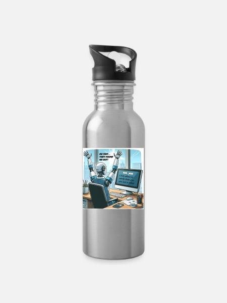 Roboter lol - Trinkflasche mit integriertem Trinkhalm - Lightsilver
