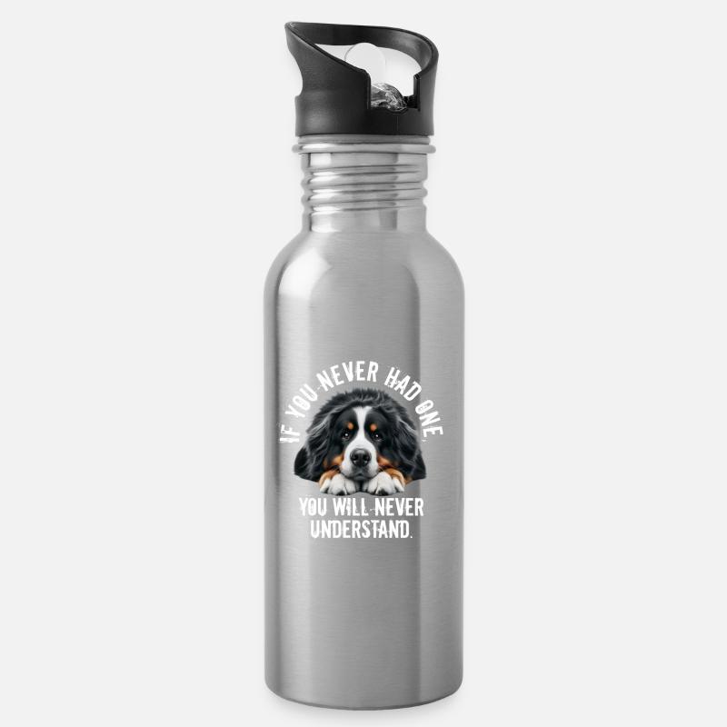 Berner Sennenhund - Trinkflasche mit integriertem Trinkhalm - Lightsilver