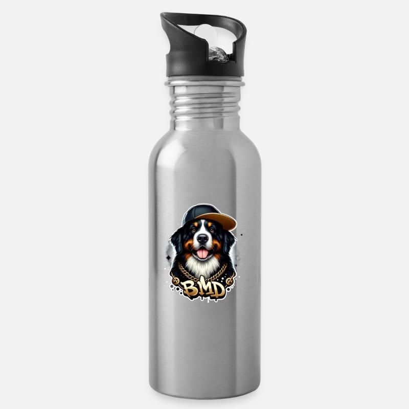 Berner Sennenhund - Trinkflasche mit integriertem Trinkhalm - Lightsilver
