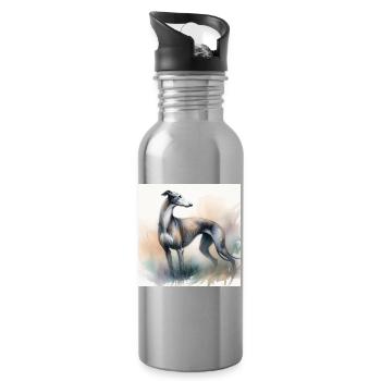 Aquarell Greyhound - Trinkflasche mit integriertem Trinkhalm - Lightsilver - Rechts