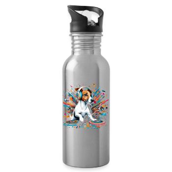Jack Russell Terrier DJ musique cadeau - Gourde avec paille intégrée - argent clair - Droite