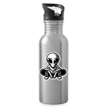 Alien Skater on Skateboard - Water bottle with straw - silver - Right