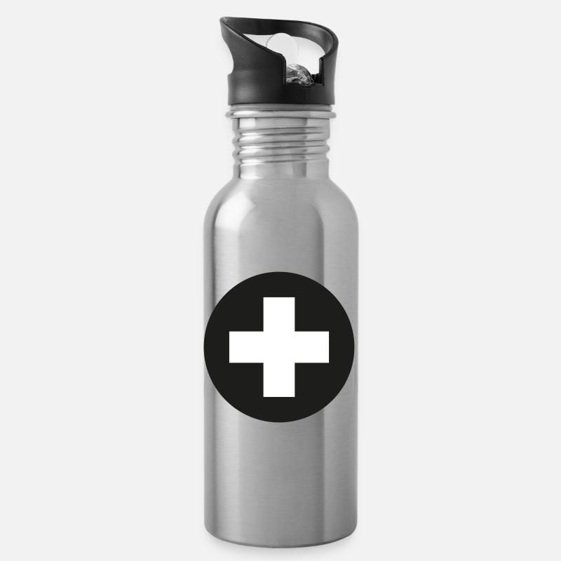 Plus Symbol - Trinkflasche mit integriertem Trinkhalm - Lightsilver