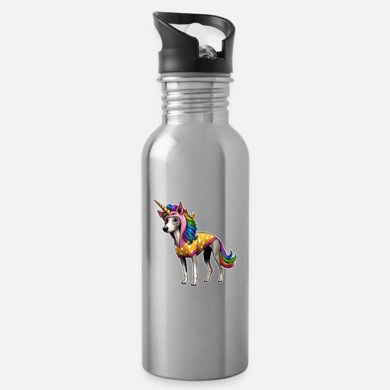 Whippet im Einhorn-Anzug - Trinkflasche mit integriertem Trinkhalm - Lightsilver