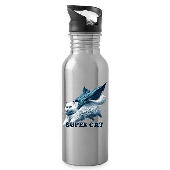Super Cat Persian White Persian Cat Gift - Water bottle with straw - silver - Right