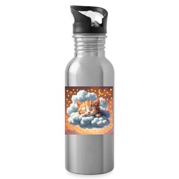sleeping cat - Water bottle with straw - silver - Right