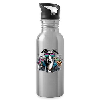 Windhund Hund Sonnenbrille Graffiti Geschenk - Trinkflasche mit integriertem Trinkhalm - Lightsilver - Rechts