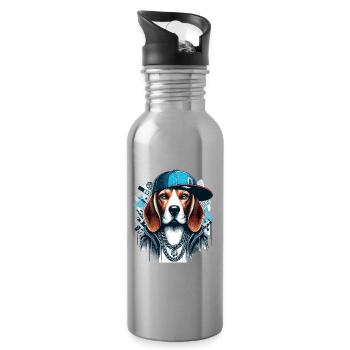 Cadeau Cappy pour chien Beagle Gangsta - Gourde avec paille intégrée - argent clair - Droite