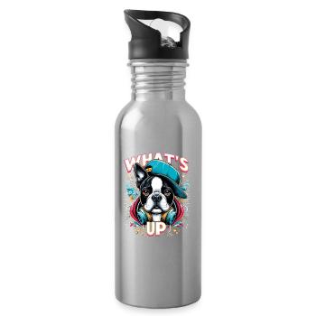 Boston Terrier Gangster Que se passe-t-il cadeau pour chien - Gourde avec paille intégrée - argent clair - Droite