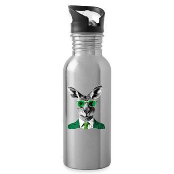 Neon Kangaroo in Green Suit - Water bottle with straw - silver - Right