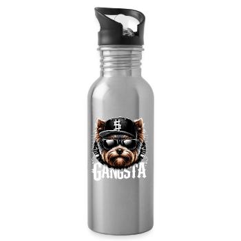 Yorkshire Terrier Yorkie Gangsta Gangster chien Ges - Gourde avec paille intégrée - argent clair - Droite