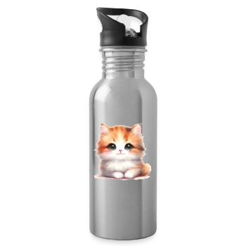 Cute Cat - Water bottle with straw - silver - Right