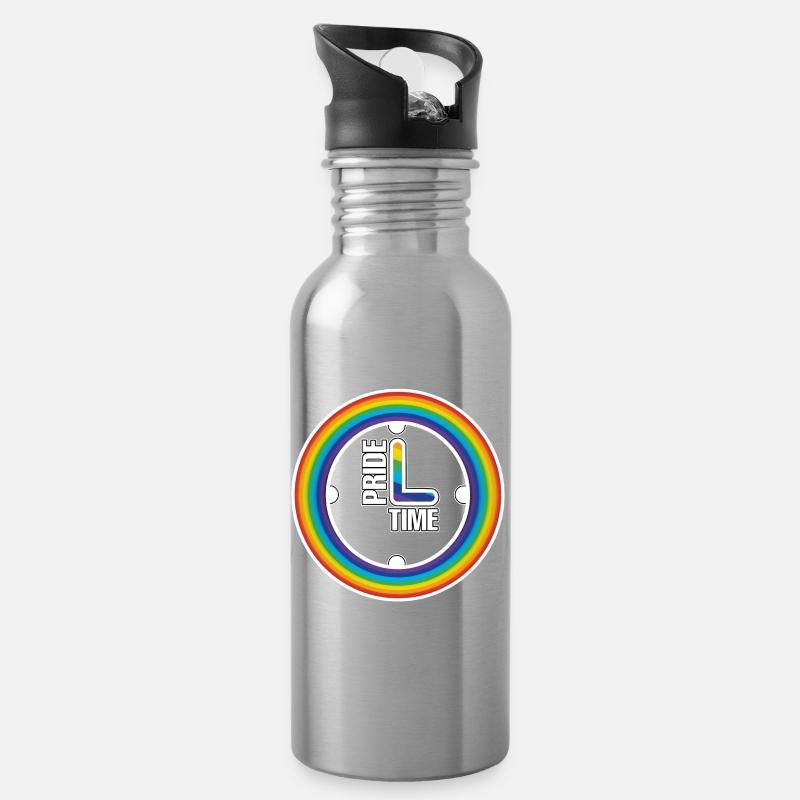 Regenbogen Pride Ring Uhr - Trinkflasche mit integriertem Trinkhalm - Lightsilver