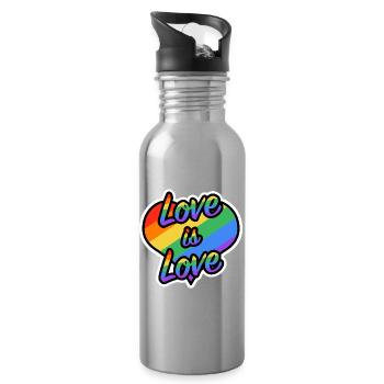 Love is Love Rainbow Heart - Water bottle with straw - silver - Right