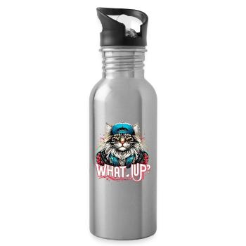 Maine Coon Katze cool Was geht Gangster Geschenk - Trinkflasche mit integriertem Trinkhalm - Lightsilver - Rechts