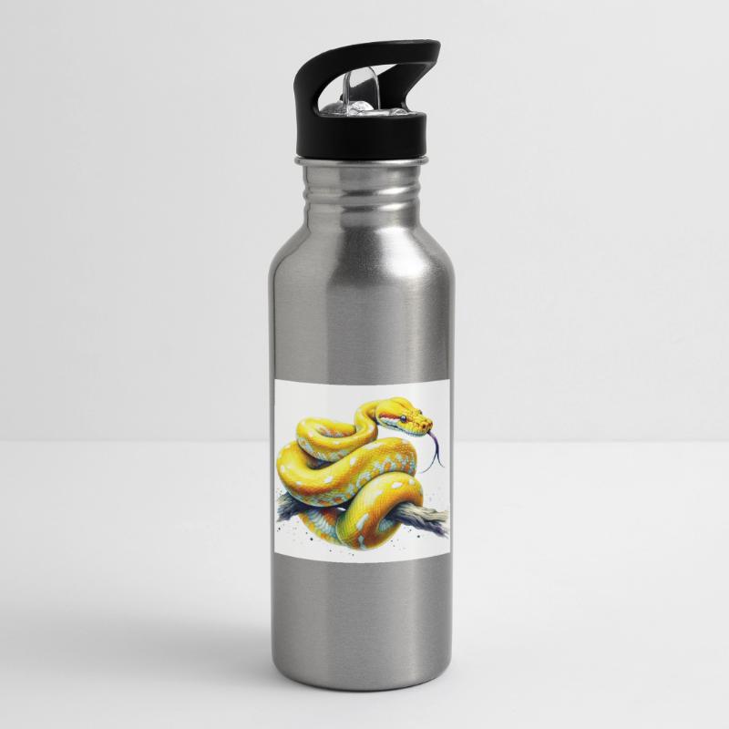 Gelbe Python Trinkflasche mit integriertem Trinkhalm