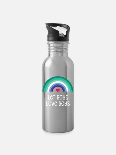 LGBT Pride Month - Lasst Jungs Jungs lieben - Trinkflasche mit integriertem Trinkhalm - Lightsilver