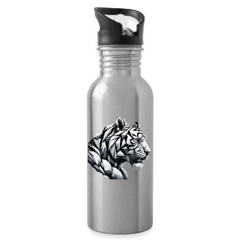 Tiger Tigerkopf geometrisch Geometrie Geschenk - Trinkflasche mit integriertem Trinkhalm - Lightsilver - Rechts