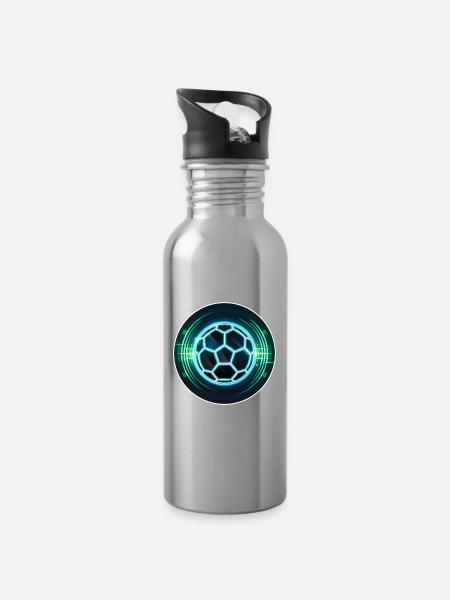 Futuristisches Neon Fußball Logo - Trinkflasche mit integriertem Trinkhalm - Lightsilver