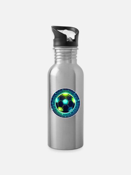 Neon Fußball Emblem mit Sternenring - Trinkflasche mit integriertem Trinkhalm - Lightsilver