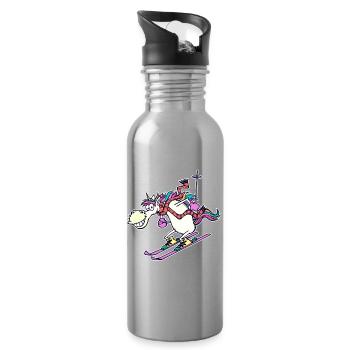 Eishockey Wintersport Schifahren Winter Skifahrer - Trinkflasche mit integriertem Trinkhalm - Lightsilver - Rechts