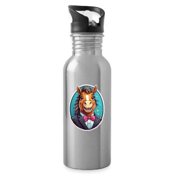 Elegantes Pferd im Anzug - Trinkflasche mit integriertem Trinkhalm - Lightsilver - Rechts