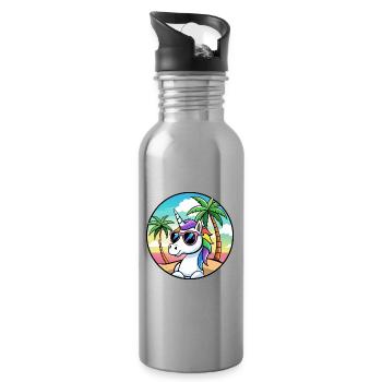 Ambiance estive de vacances à la plage de licorne - Gourde avec paille intégrée - argent clair - Droite
