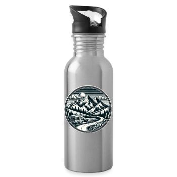 Paysage de montagne Proximité avec la nature avec un camping-car - Gourde avec paille intégrée - argent clair - Droite