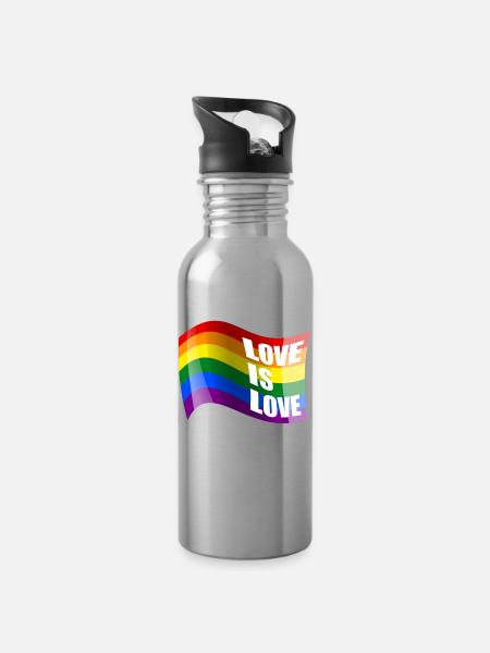 Regenbogen Liebe ist Liebe - Trinkflasche mit integriertem Trinkhalm - Lightsilver