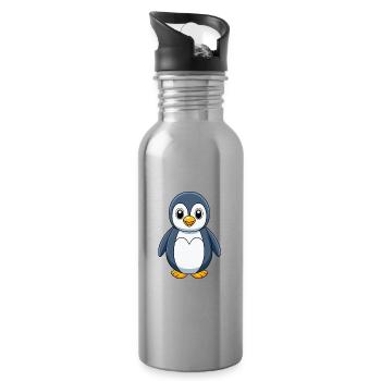 Penguin Cute Mascot Cartoon Character Kawaii - Water bottle with straw - silver - Right