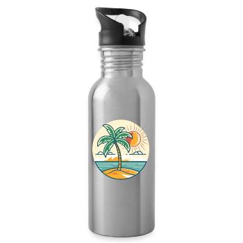 Island palm tree at sunset - Water bottle with straw - silver - Right