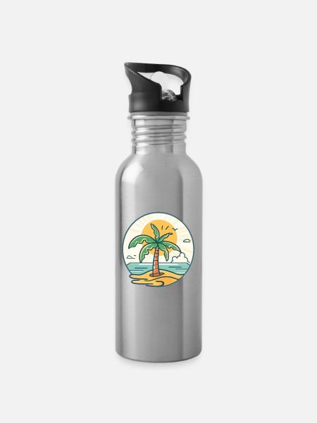 Sonneninsel Palmenzauber - Trinkflasche mit integriertem Trinkhalm - Lightsilver