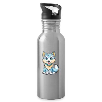 Loup Arctique Mignon Personnage De Dessin Animé Kawaii Clipart - Gourde avec paille intégrée - argent clair - Droite