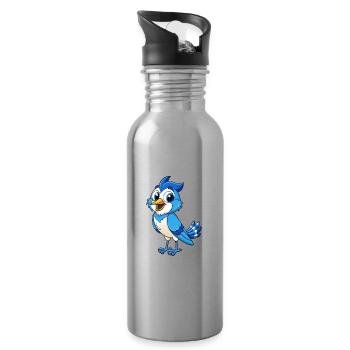 Blue Jay Cute Cartoon Character Kawaii Clipart - Water bottle with straw - silver - Right