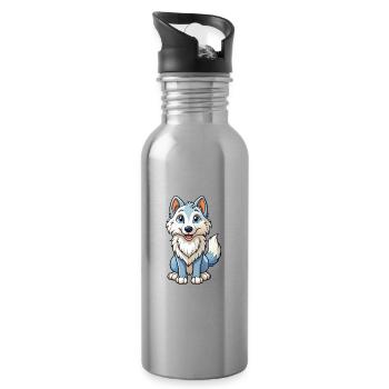 Loup Arctique Mignon Personnage De Dessin Animé Kawaii Clipart - Gourde avec paille intégrée - argent clair - Droite