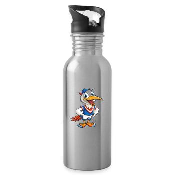Storch Niedliche Zeichentrickfigur Kawaii Clipart - Trinkflasche mit integriertem Trinkhalm - Lightsilver - Rechts