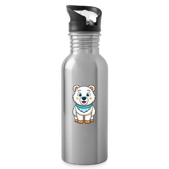 ours polaire mignon personnage de dessin animé Kawaii Clipart - Gourde avec paille intégrée - argent clair - Droite