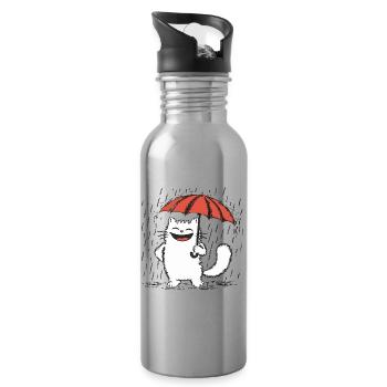 Chat heureux sous la pluie - Gourde avec paille intégrée - argent clair - Droite