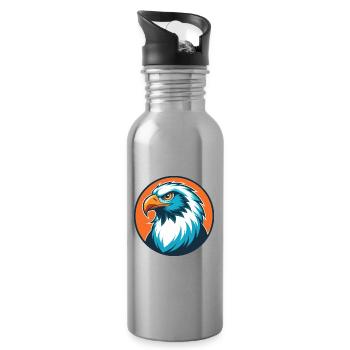 Falcon Cute Kawaii Cartoon Clipart Animal Pet Logo - Water bottle with straw - silver - Right