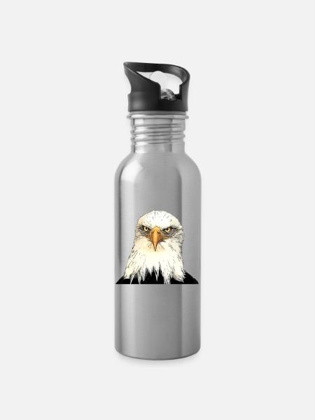 Illustration de tête d’aigle avec un regard intense - Gourde avec paille intégrée - argent clair