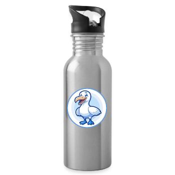 Albatross Blue Kawaii Cartoon Character Clipart - Water bottle with straw - silver - Right