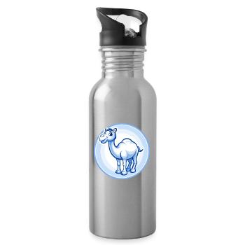 Camel Blue Kawaii Cartoon Character Clipart Pet - Water bottle with straw - silver - Right