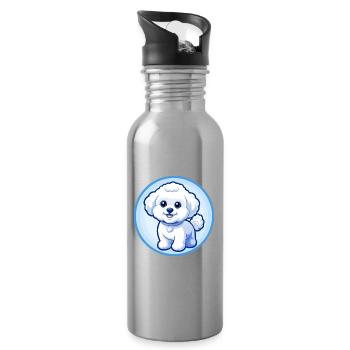Bichon frisé chien bleu kawaii dessin animé personnage animal de compagnie - Gourde avec paille intégrée - argent clair - Droite