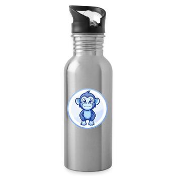 Bonobo Blue Kawaii Cartoon Character Clipart Pet - Water bottle with straw - silver - Right