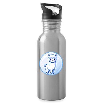 Alpaka Blau Kawaii Cartoon Figur Clipart Haustier - Trinkflasche mit integriertem Trinkhalm - Lightsilver - Rechts