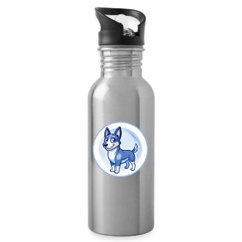 Australian Kelpie Dog Blue Cute Kawaii Cartoon Pet - Water bottle with straw - silver - Right