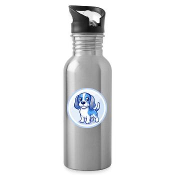 Beagle Dog Blue Kawaii Cartoon Character Clipart - Water bottle with straw - silver - Right