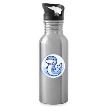 Eel Blue Cute Kawaii Cartoon Character Clipart Pet - Water bottle with straw - silver - Right