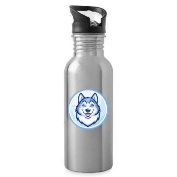 Husky chien bleu Kawaii dessin animé Personnage Clipart - Gourde avec paille intégrée - argent clair - Droite